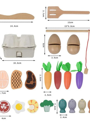 Dječiji drveni kuhinjski set GINGER HOME, lonac sa namirnicama, pecanje i sorter, Montessori, 27 dijelova