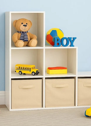 Dječija polica za knjige i organizator za igračke sa 6 pregrada i tekstilnim kutijama, bijela, Montessori namještaj