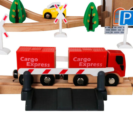 Dječiji drveni voz, 88 dijelova, lokomotiva na baterije, 3+