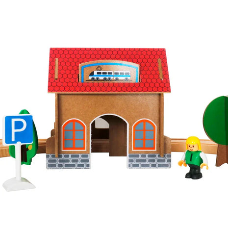 Dječiji drveni voz, 88 dijelova, lokomotiva na baterije, 3+