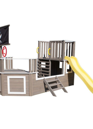 Dečija drvena penjalica Piratski brod sa toboganom i peskarnikom KINDER HOME – Za dvorište i baštu, 310×320×180 cm